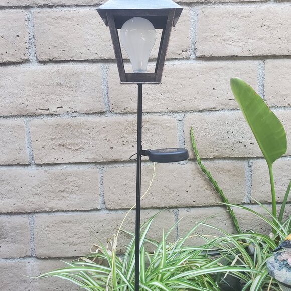 50" H, Solar LED Metal Lantern Garden Stake With Flickering Light Bulb - Picture 3 of 4